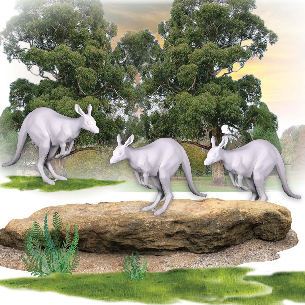 Natureworks Australia Life-size 3d Kangaroo sculpture - shown in various angle views