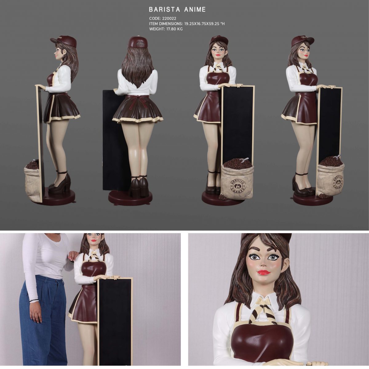 Natureworks Australia Barista Anime statue Lifesize standing statue with Signboard- 150cm- Various views