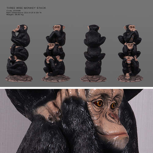 Natureworks Australia Three wise monkey stack statue