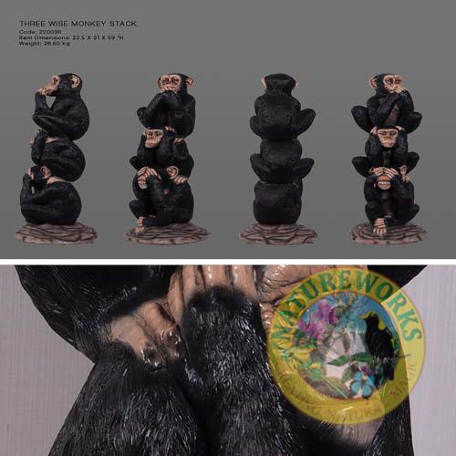 Natureworks Australia Three wise monkey stack statue