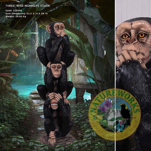 A unique lifesize three wise monkey stack statue