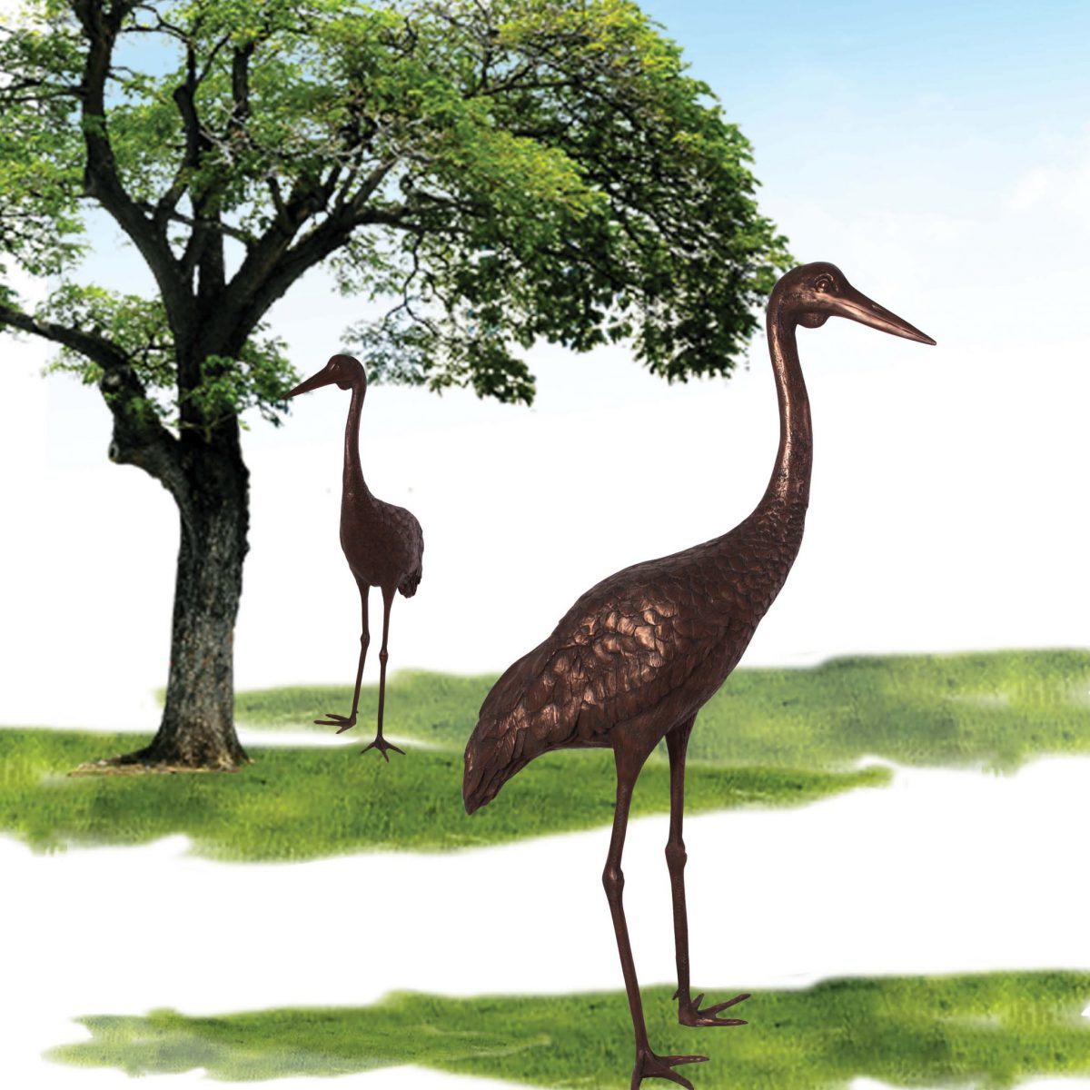 Natureworks Australia Brolga Bird Statue - Bronze finishunder tree