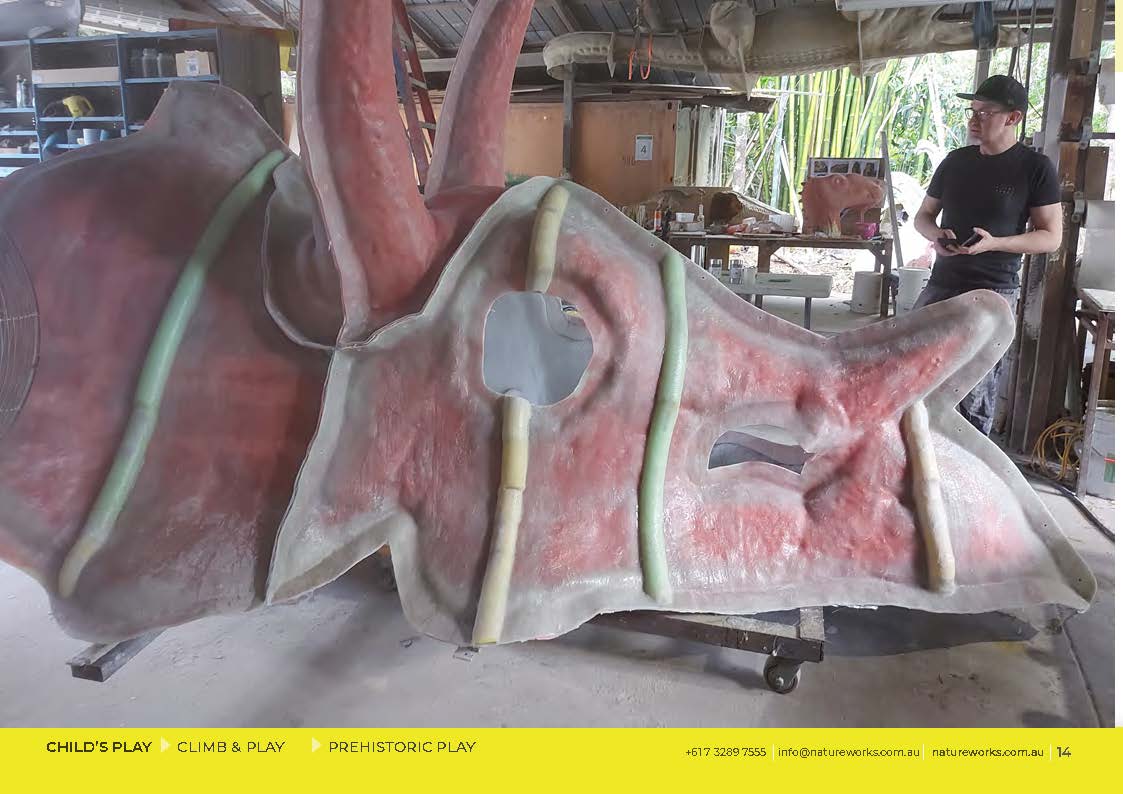 Natureworks Australia Giant Triceratops Skull and Rib cage playground equipment - during production