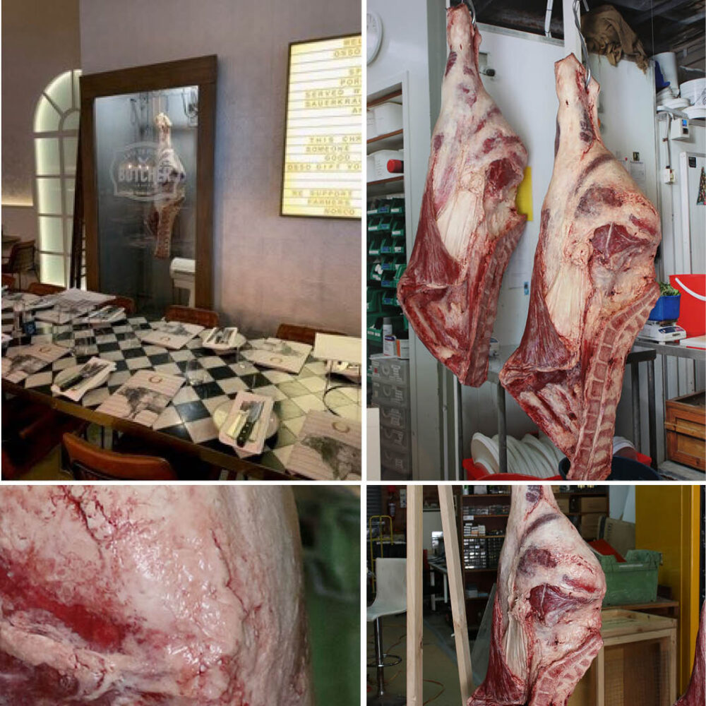 Side af beef - restaurant display - shown near menu options