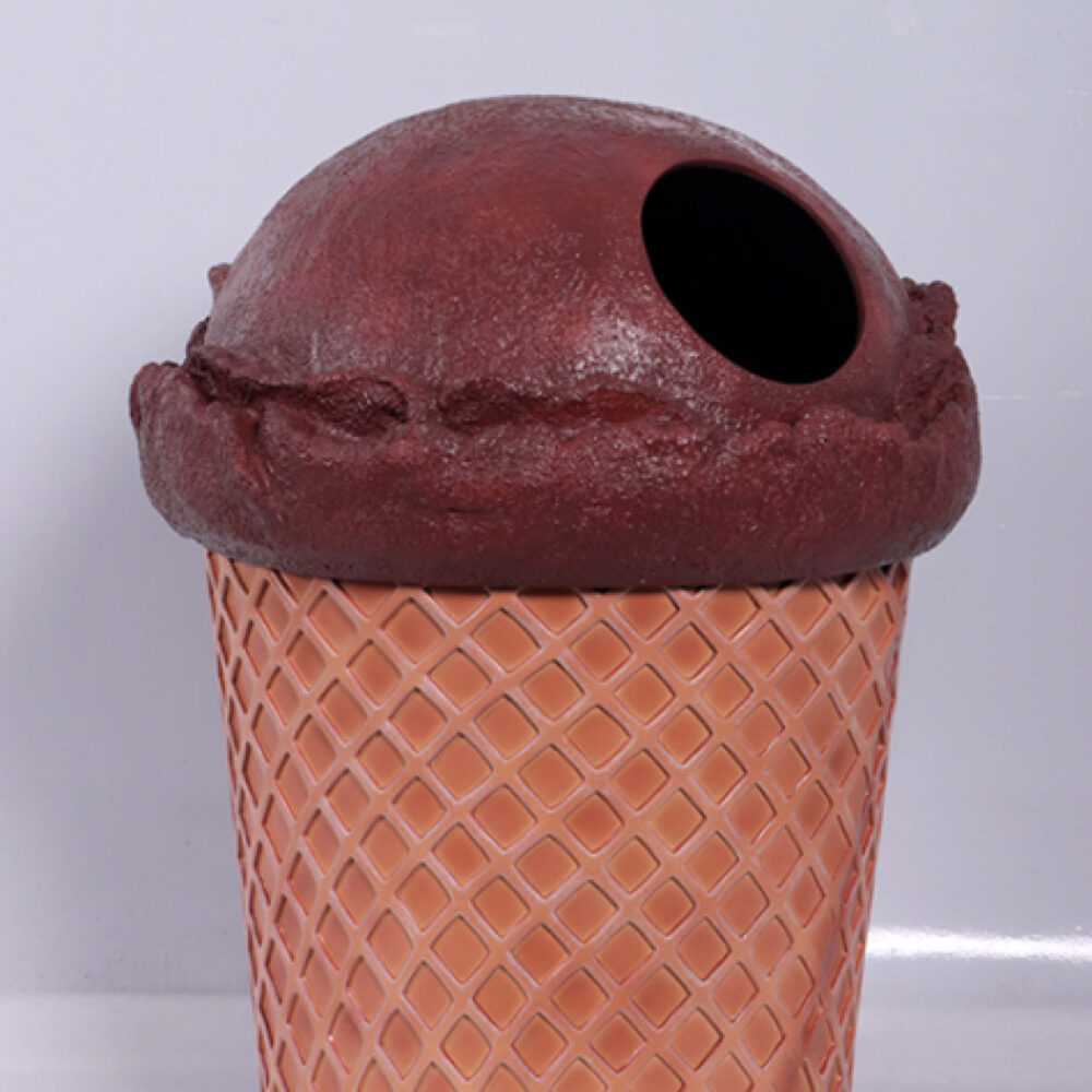 Ice Cream Trash Can- Chocolate - 190040choco - showing lid with whole and waffle cone base