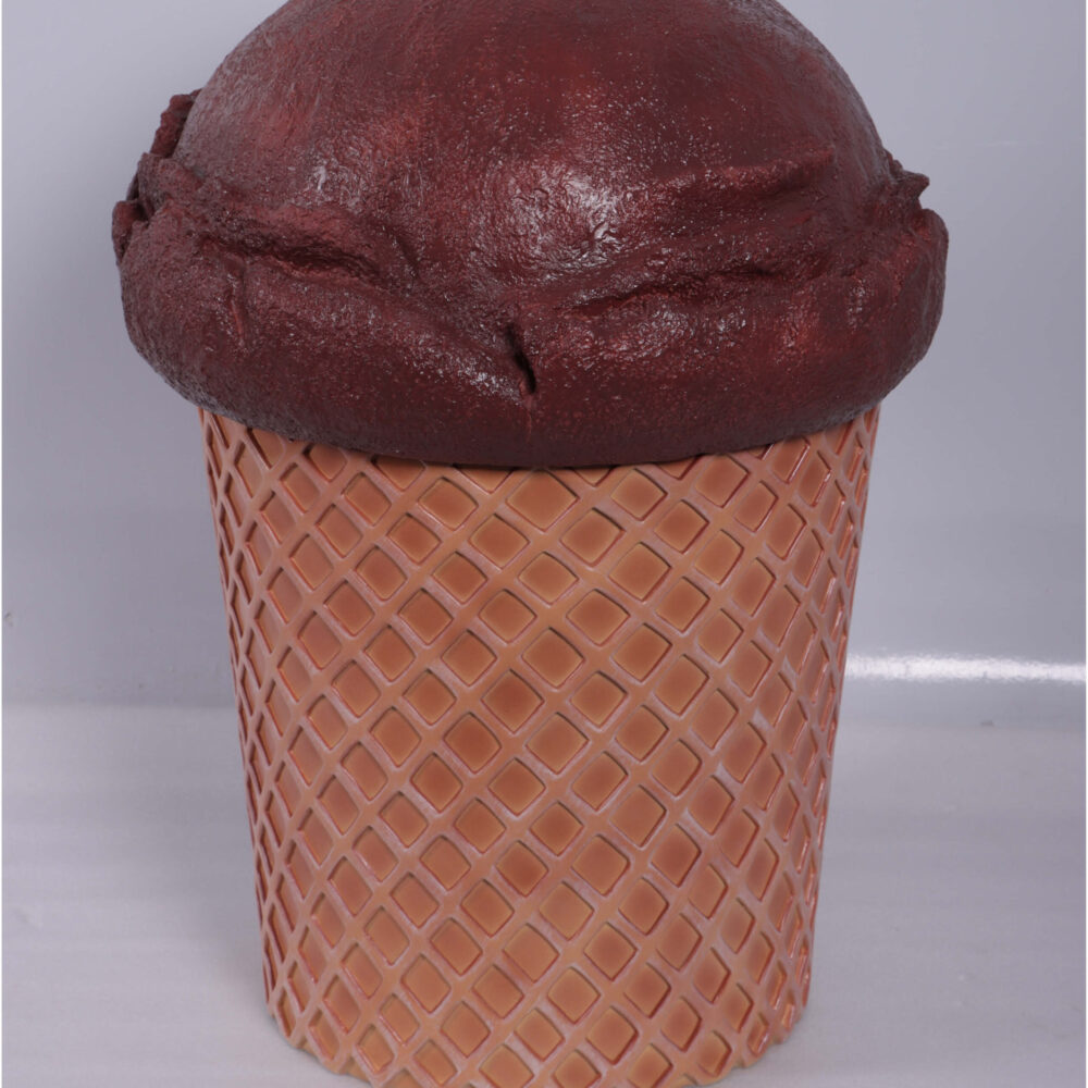 Ice Cream Trash Can- Chocolate - 190040choco - showing lid with whole and waffle cone base- rear view