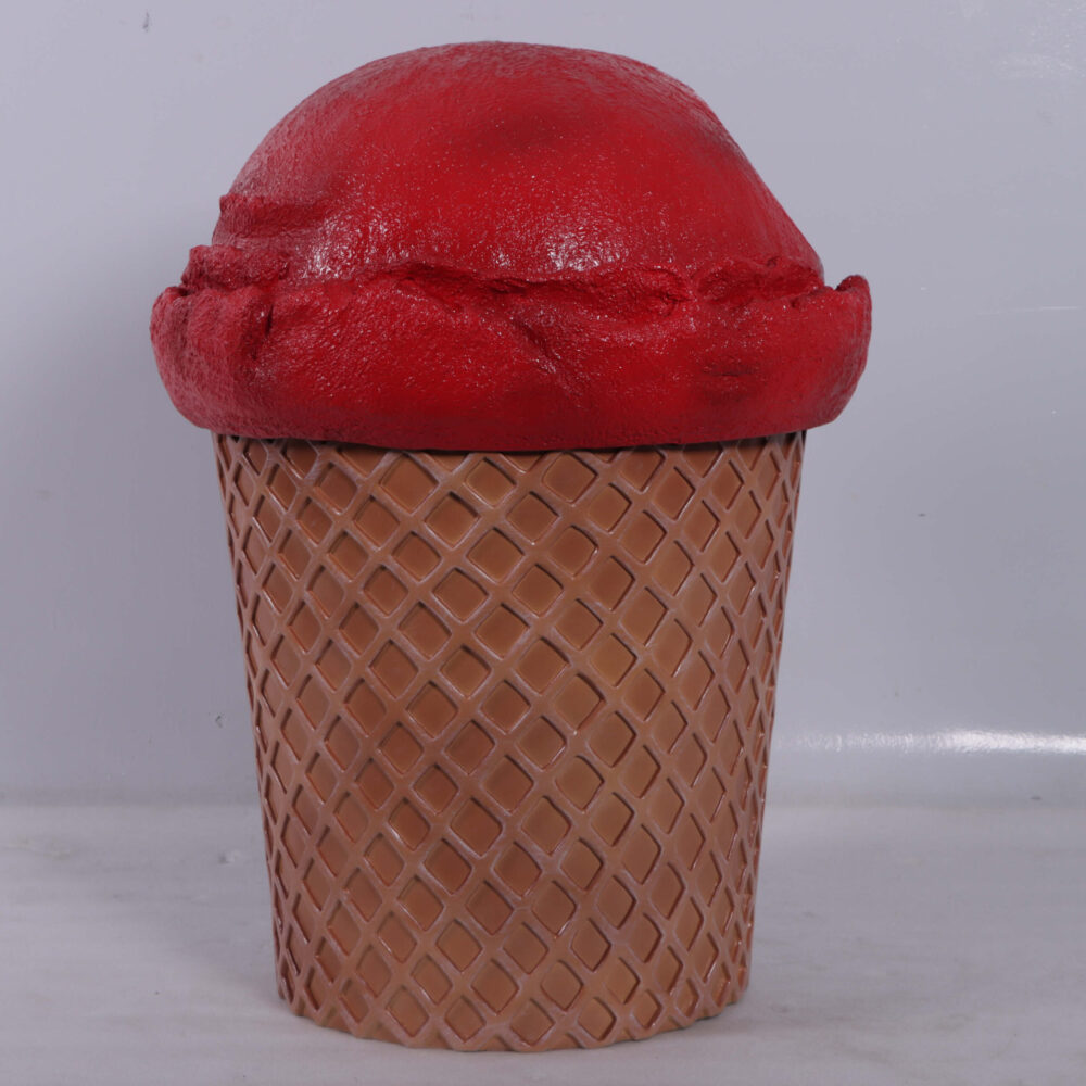 Trash Can - Strawberry ice cream scoop lid - with plastic insert - 190040S- rear view