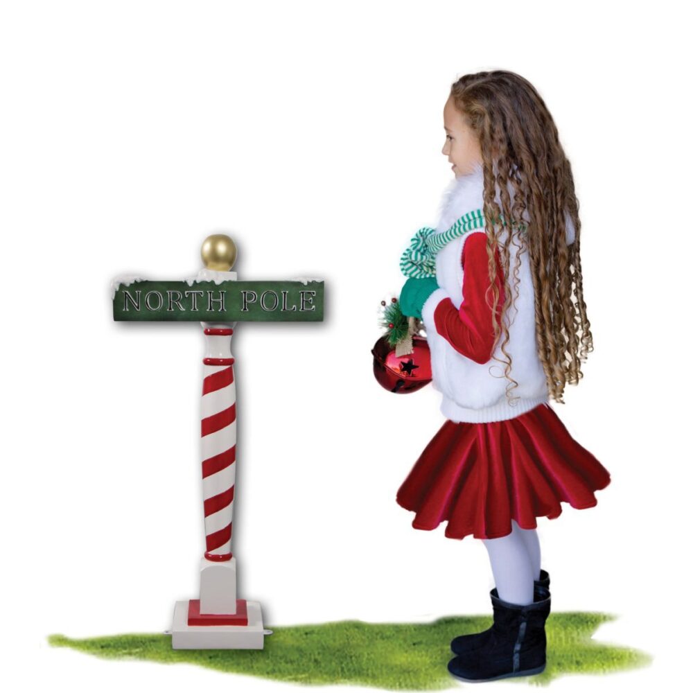 North Pole Sign Post - Christmas Display Prop - with little girl
