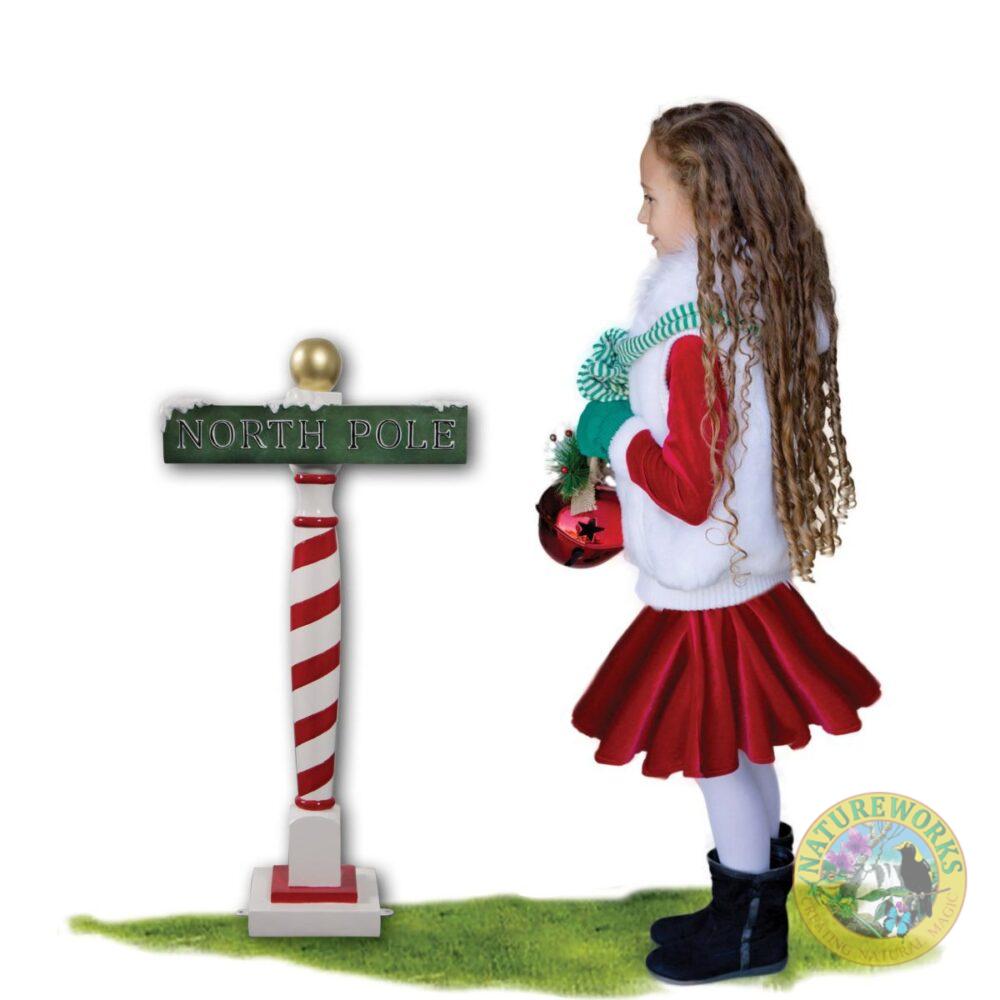 North Pole Sign Post - Christmas Display Prop - with little girl