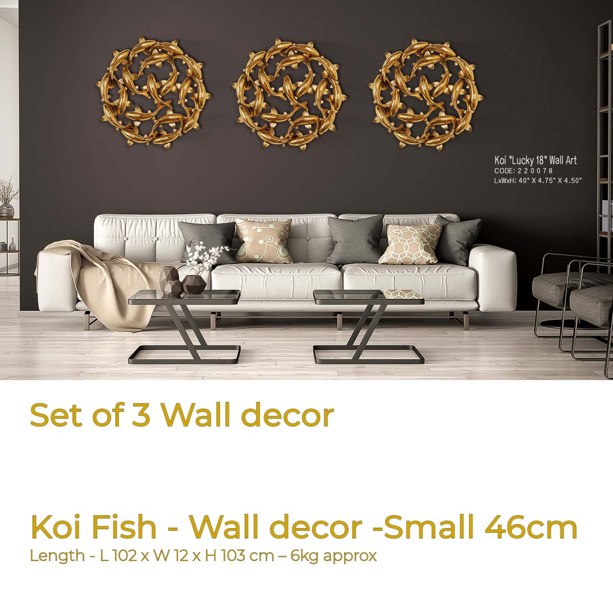 Natureworks Australia Koi Zen Wall Art- Gold Leaf -46cm - Image 5