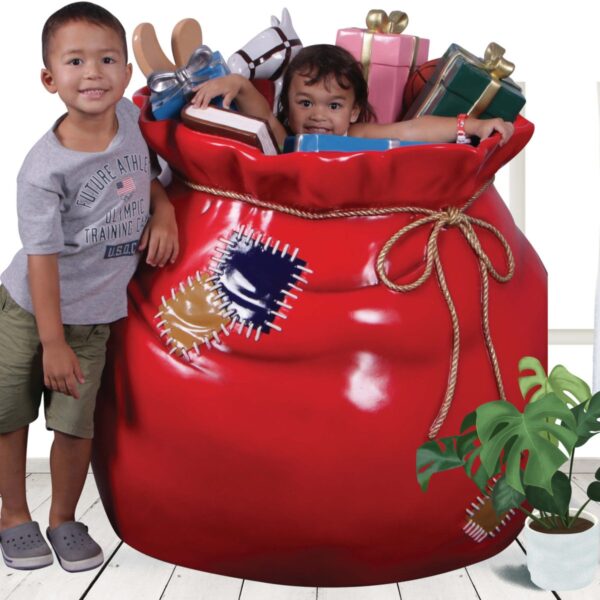 Santas Gift Sack - Photo Opportunity - bright red with gifts with boy and girl