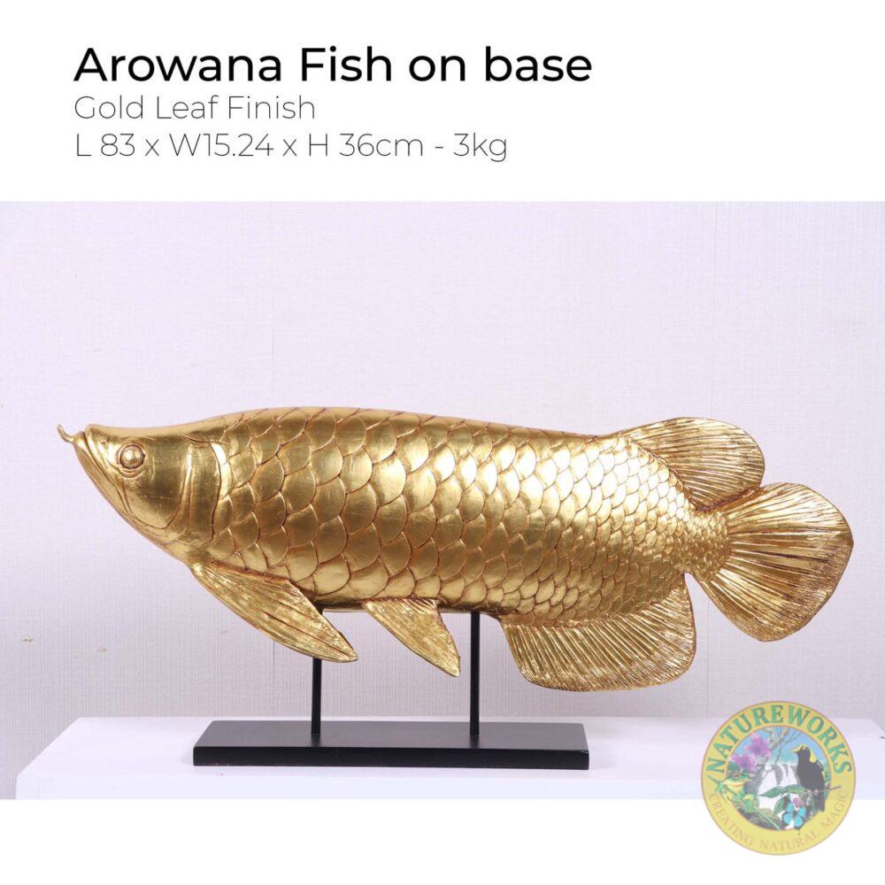 Natureworks Australia Arowana Fish on Base Decor- Gold Leaf Finish