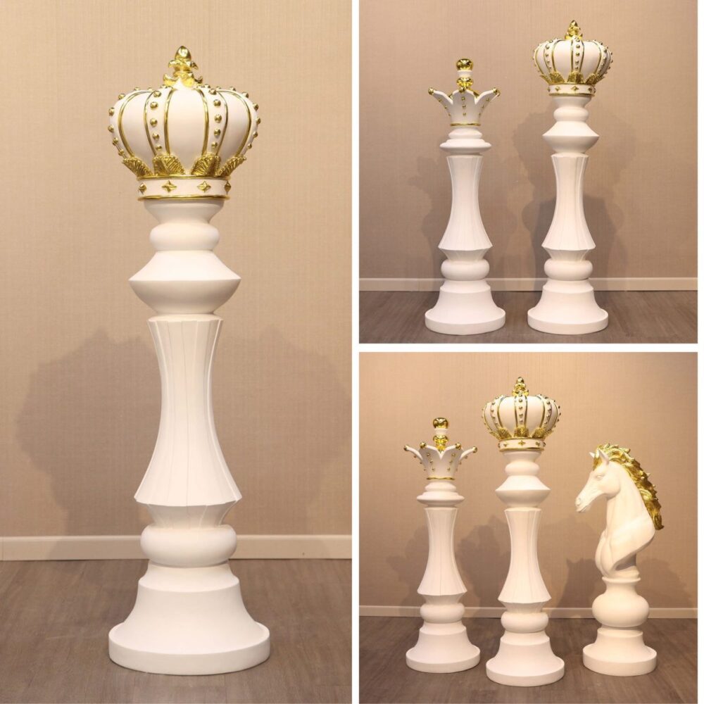 King Chess piece - larger than life size - white with gold leaf highlights