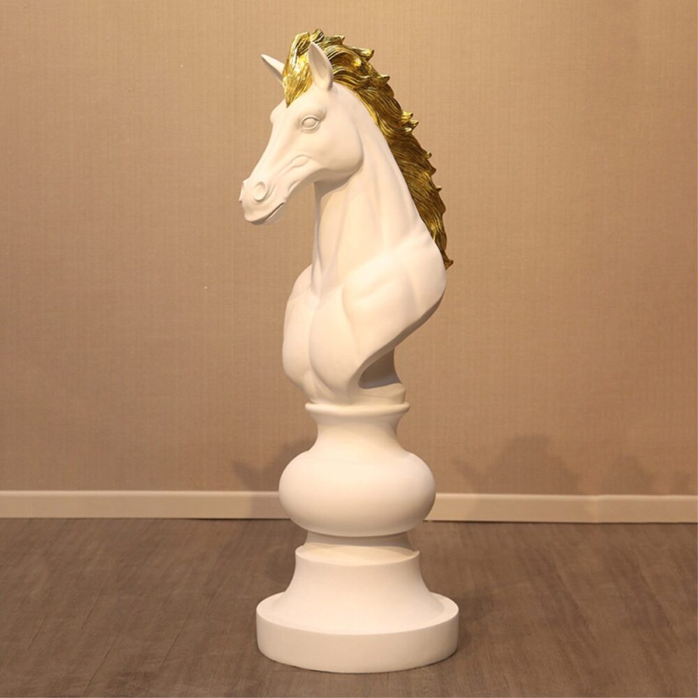 Chess Knight Piece - Matt White with gold leaf - 220120