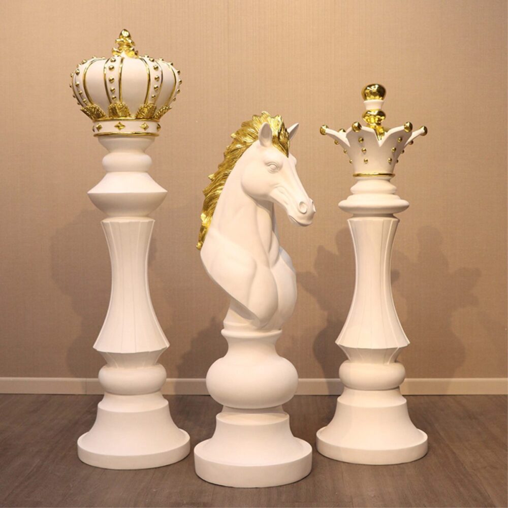 Chess Knight Piece - Matt White with gold leaf - 220120
