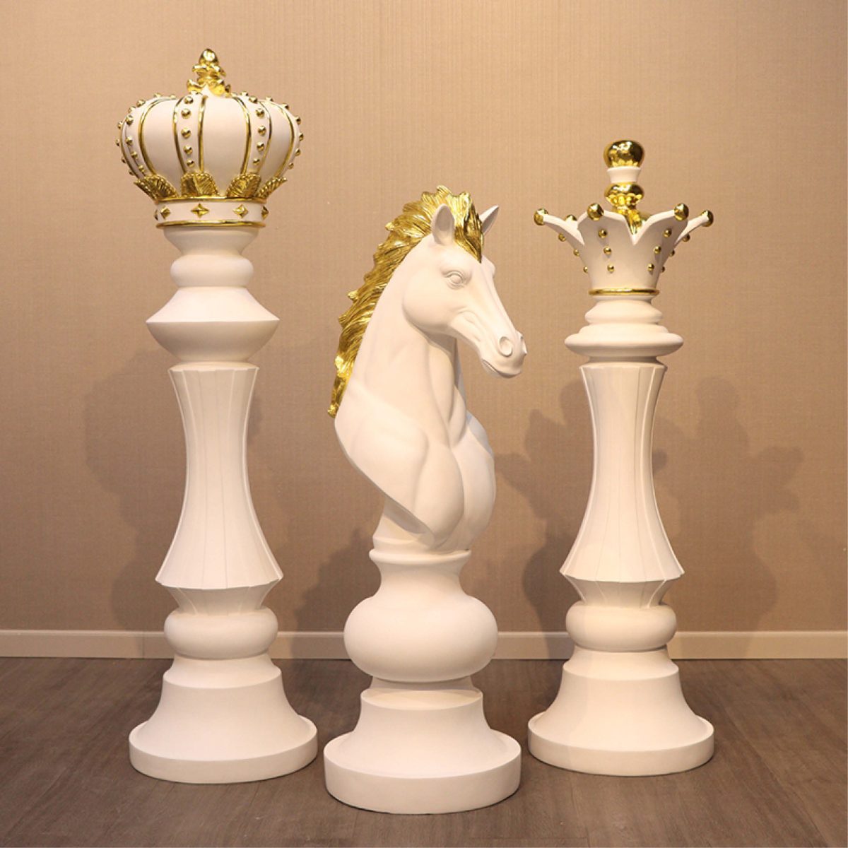 Natureworks Australia Chess Knight Piece - Matt White with gold leaf - 220120