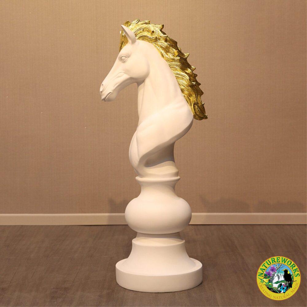 Alice in Wonderland knight chess piece - white with gold leaf highlights