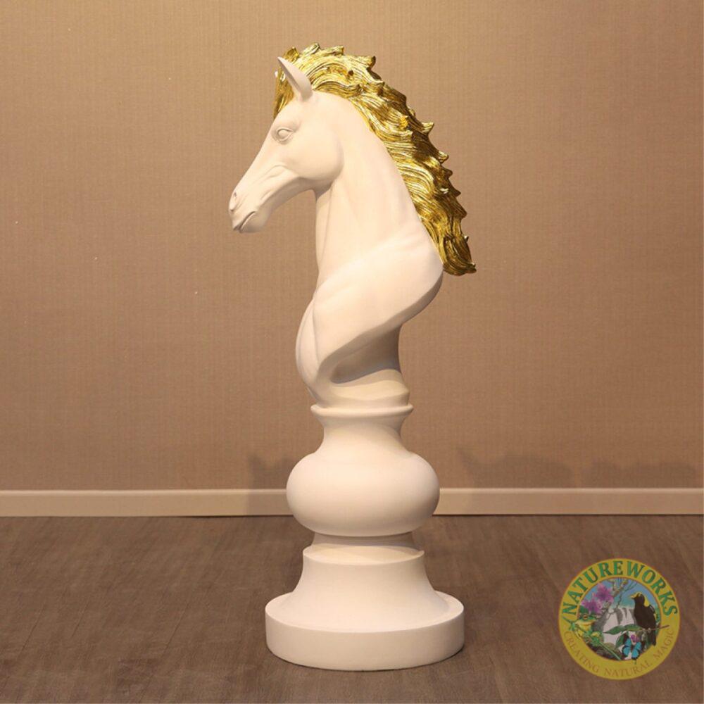 Alice in Wonderland knight chess piece - white with gold leaf highlights