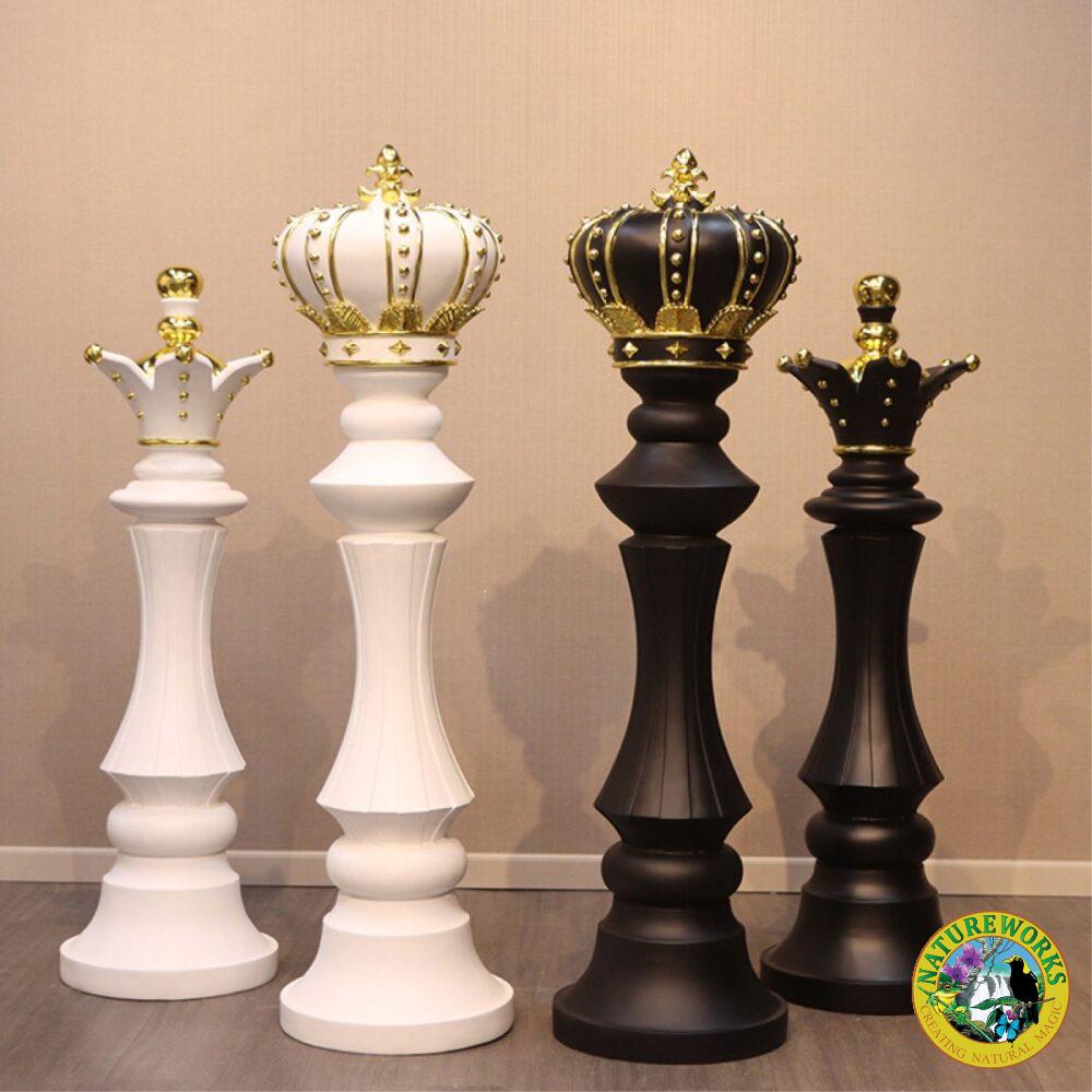 Chess Queen - 220118 -White with Gold leaf sculpture showing king queen - black and white versions