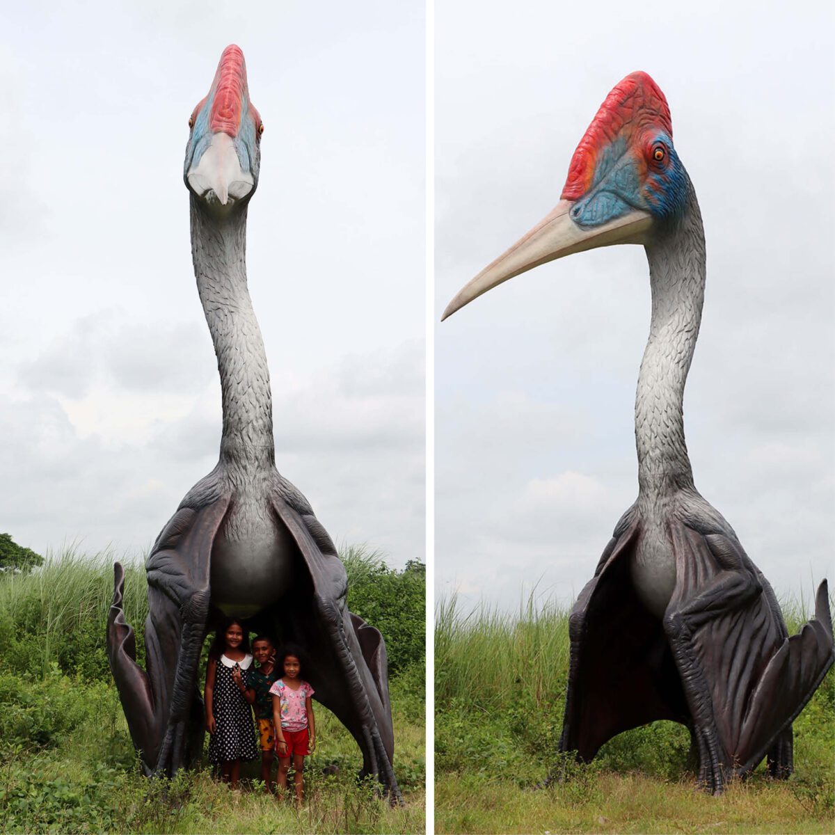 Natureworks Australia Quetzalcoatlus - Winged Dinosaur - 230089 -angle view with children standing underneath the wings