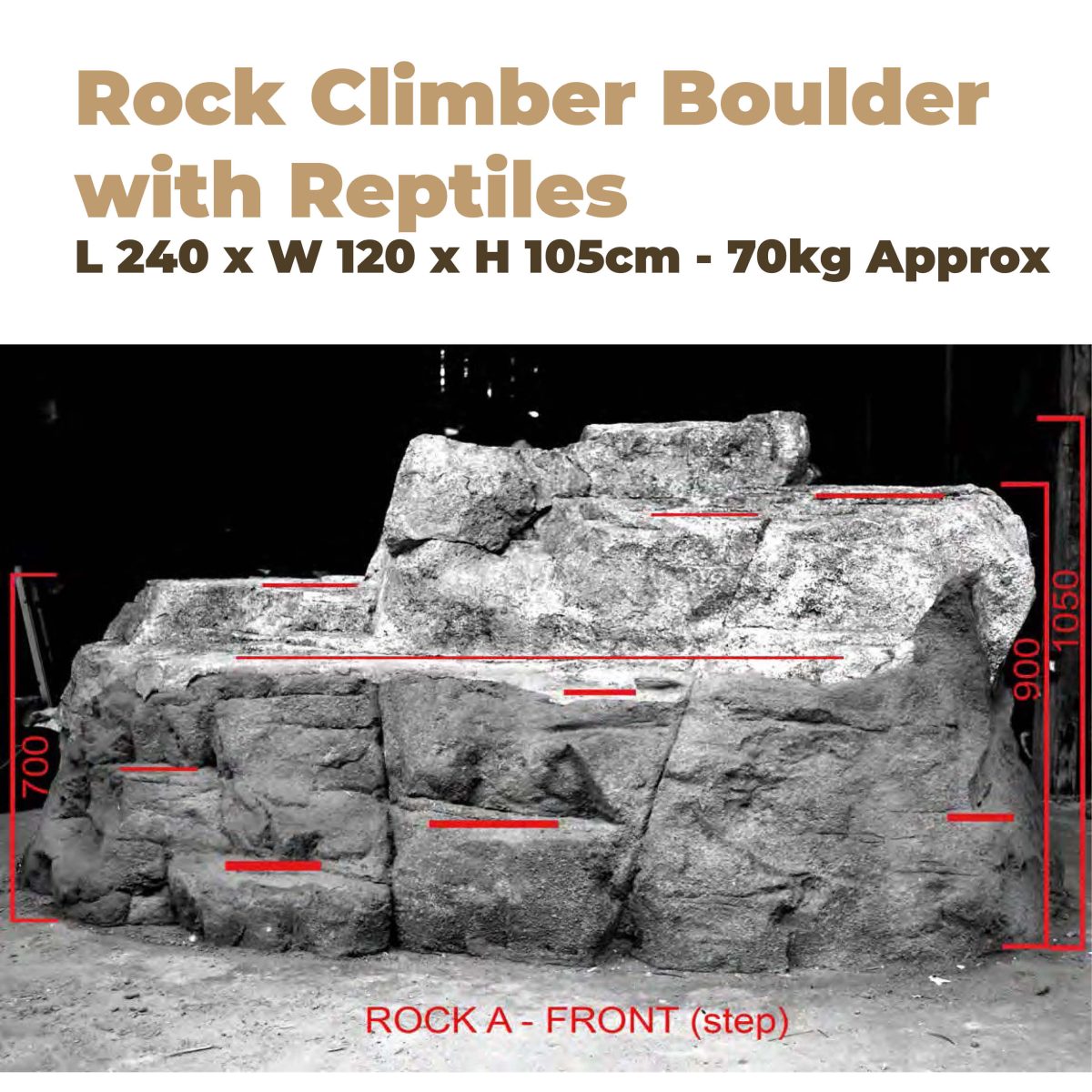 Natureworks Australia Rock Boulder Climber with Reptiles -with measurements