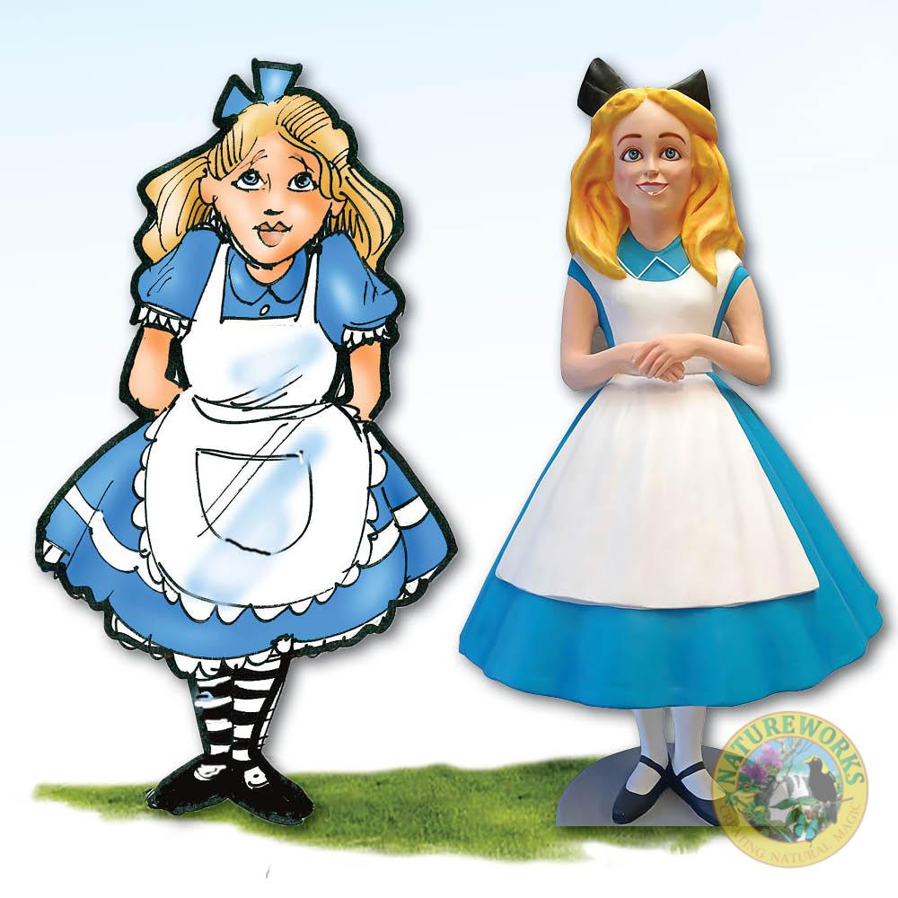 Natureworks Australia Alice - free standing statue - Alice in Wonderland large sculpture photo - shown with concept art