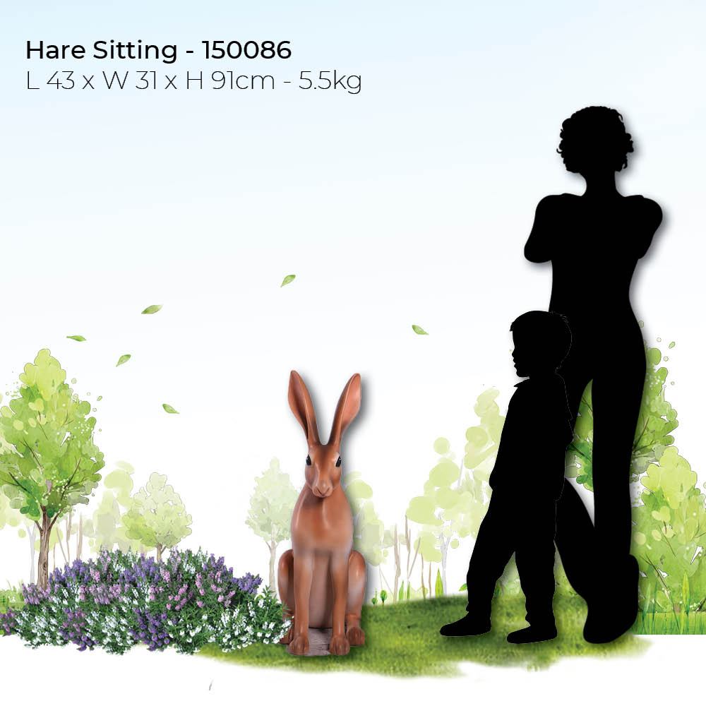 Natureworks Australia Hare Sitting - large-150086 Alice in wonderland prop - shown with silhouette and size