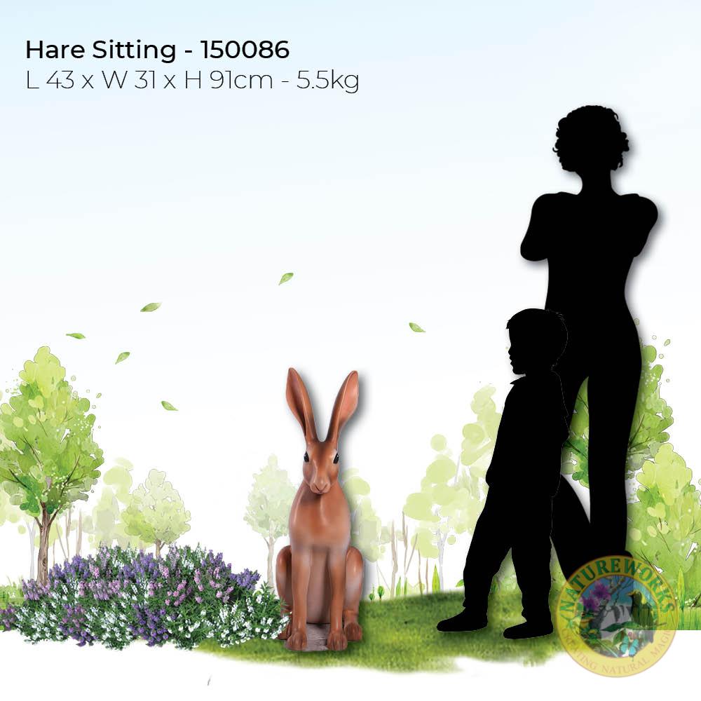 Natureworks Australia Hare Sitting - large-150086 Alice in wonderland prop - shown with silhouette and size