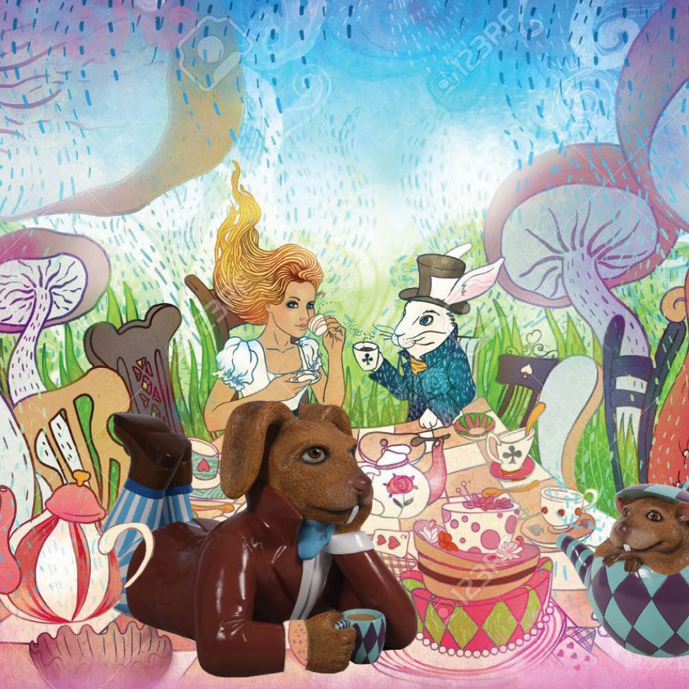 Natureworks Australia March Hare Lying- - with Alice in Wonderland backdrop