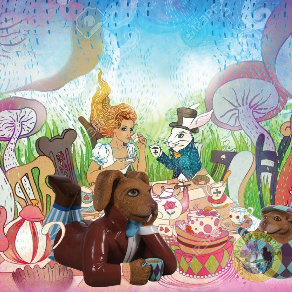 Natureworks Australia March Hare Lying- - with Alice in Wonderland backdrop