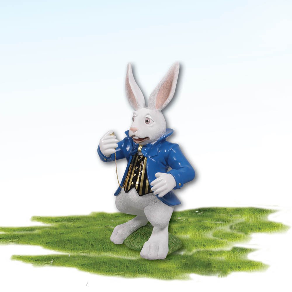 Natureworks Australia Alice in Wonderland White Rabbit Statue with blue jacket and pocket watch