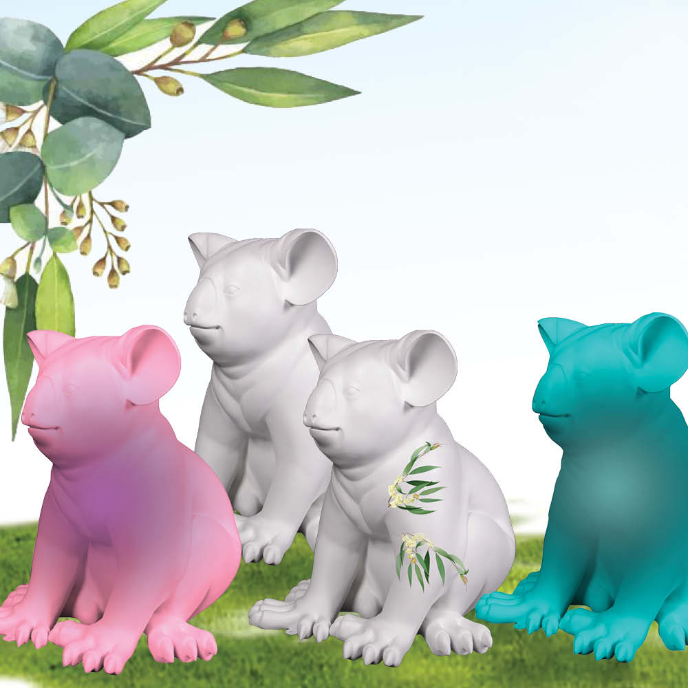 Natureworks Australia Koala sitting - Smooth White - 160240 statue - shown in different colours