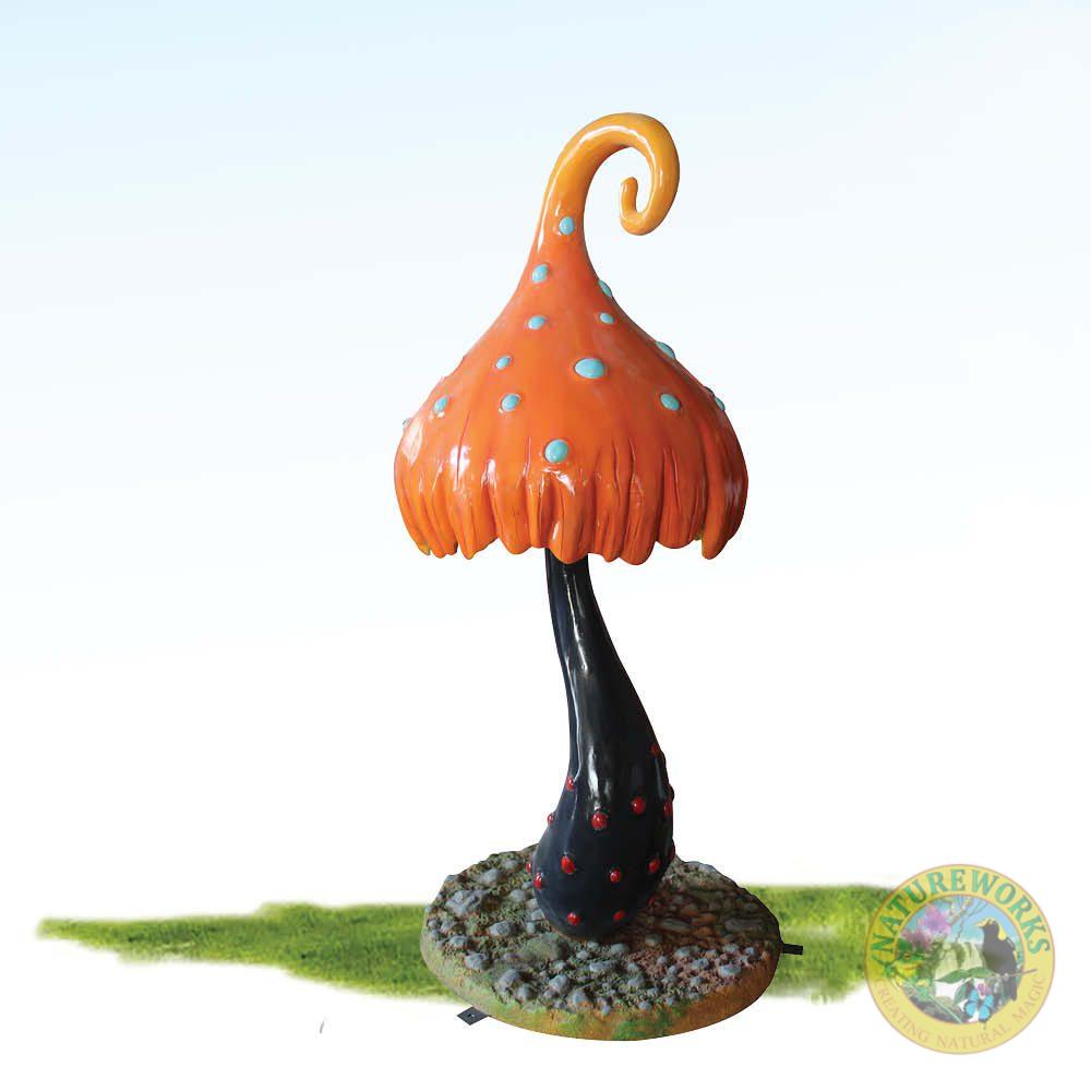 Mushroom Poison - 130cm high brightly coloured with a orange cap and swirl - with blue scattered dots