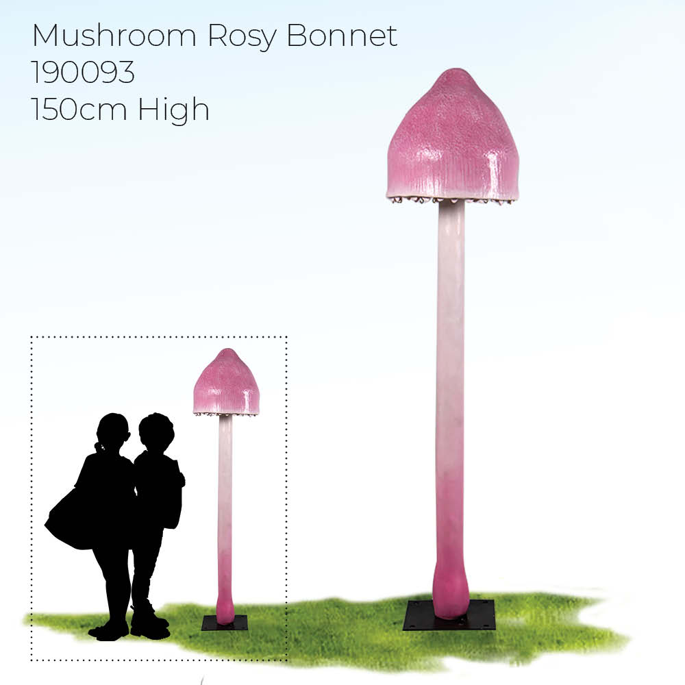Natureworks Australia Mushroom Rosy Bonnet - tall long and thin rosy coloured mushroom prop- with height comparison photo