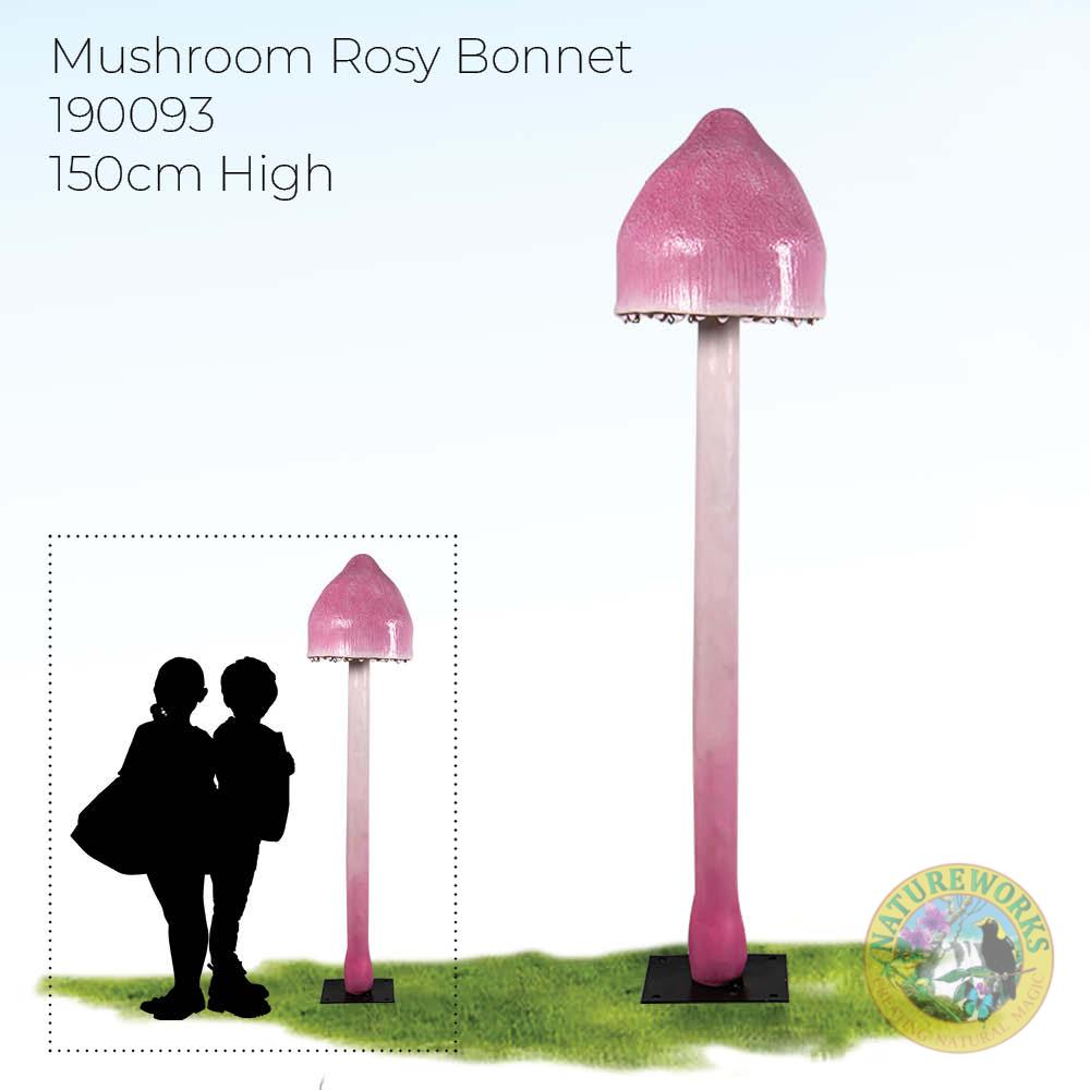 Natureworks Australia Mushroom Rosy Bonnet - tall long and thin rosy coloured mushroom prop- with height comparison photo