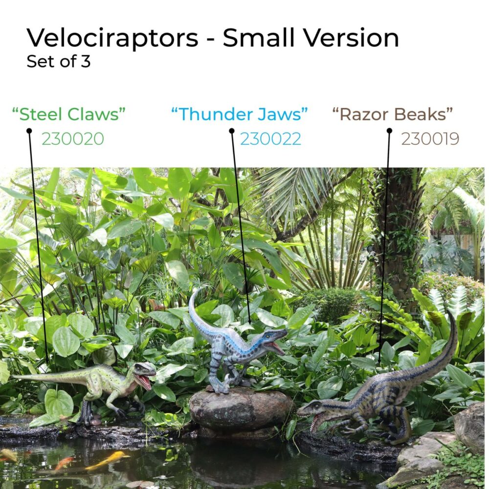 Velociraptor Razor Beaks-230019Brown - L 127 x W 63 x H 99cm – 11.30kg set of 3 Velociraptors sculptures