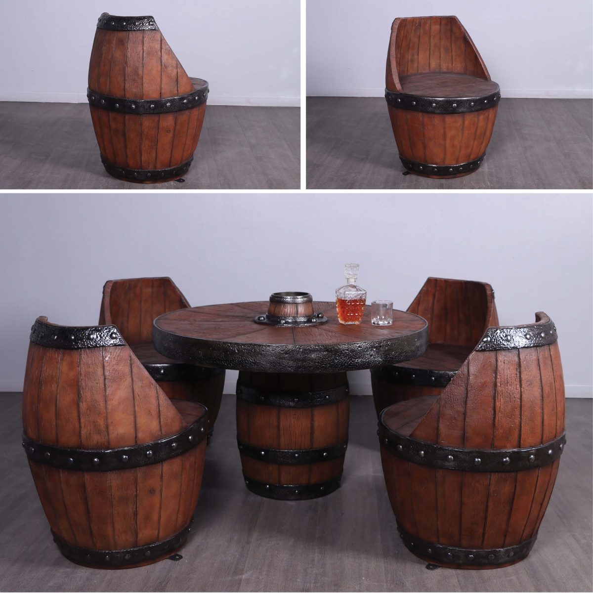 Natureworks Australia Matching Barrel Chair, -230075 an ideal companion to the Round Timber Faux Barrel Table - shown as a set with both table and chairs