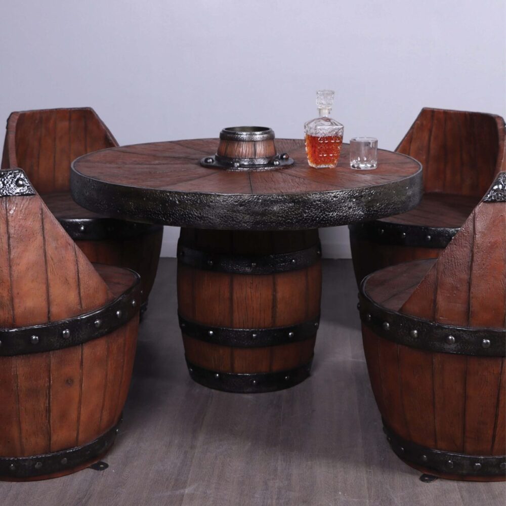 Barrel Table - Pirate Furniture - 230074 - Faux timber - 81cm High - matching Barrel Chairs also available- shown in complete set