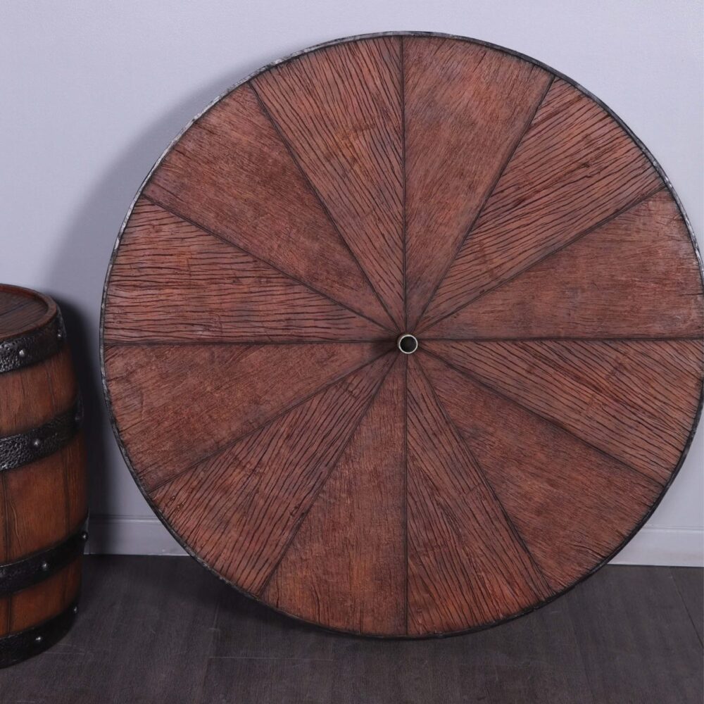 Barrel Table - Pirate Furniture - 230074 - Faux timber - 81cm High - matching Barrel Chairs also available - showing table top deail and centre hole with round barrel base