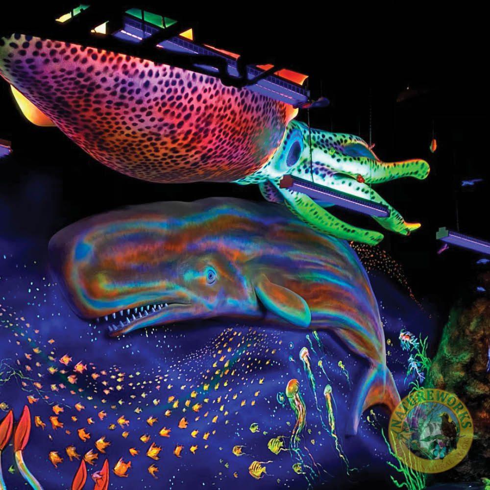 Natureworks Australia This leaping sperm whale sculpture 3d Relief or full 3D version available - shown in glow in the dark mini-golf course