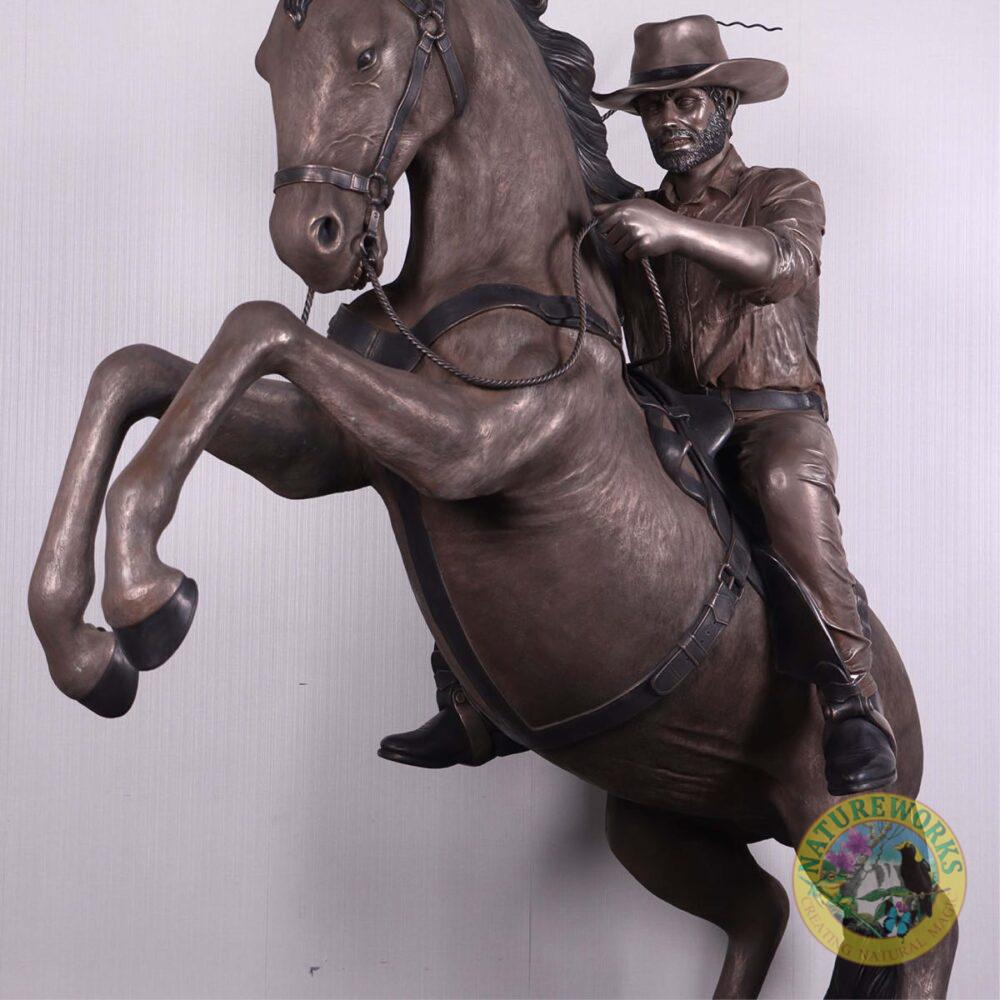Stockman on Stallion - Bronze fibreglass finish-220042B- front angle view