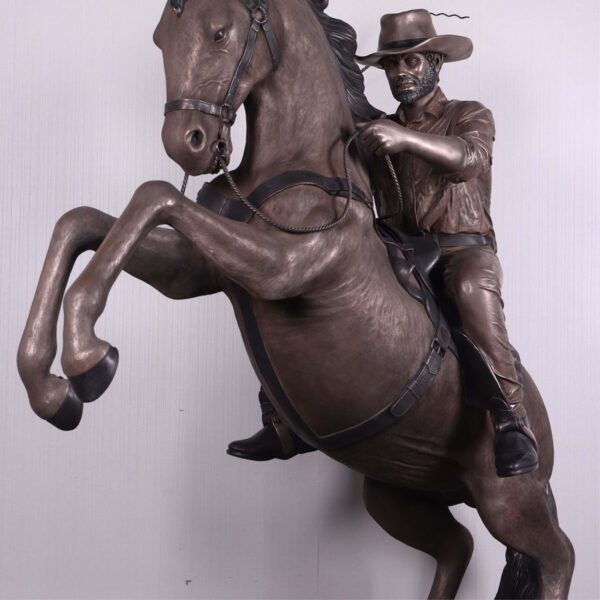 Stockman on Stallion - Bronze fibreglass finish-220042B- front angle view