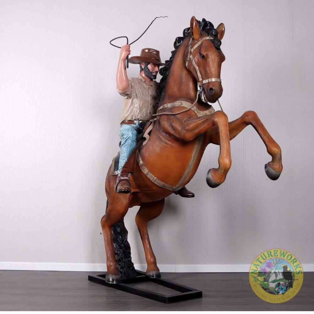 Stockman on Stallion - Full coloured fibreglass finish-220042B- front angle view