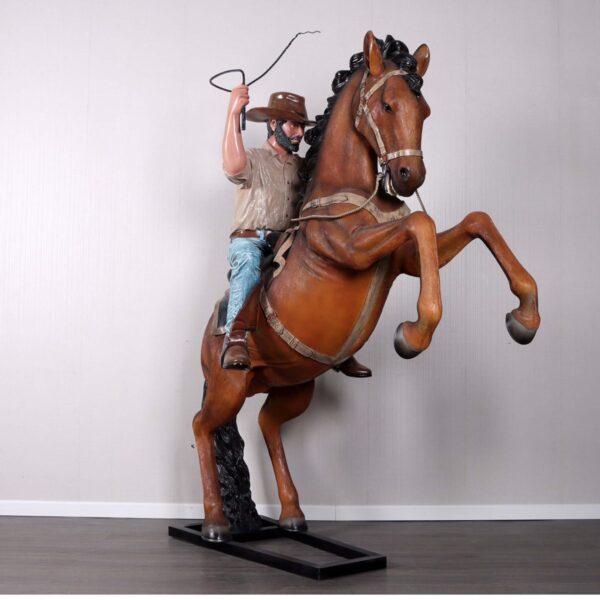 Stockman on Stallion - Full coloured fibreglass finish-220042B- front angle view