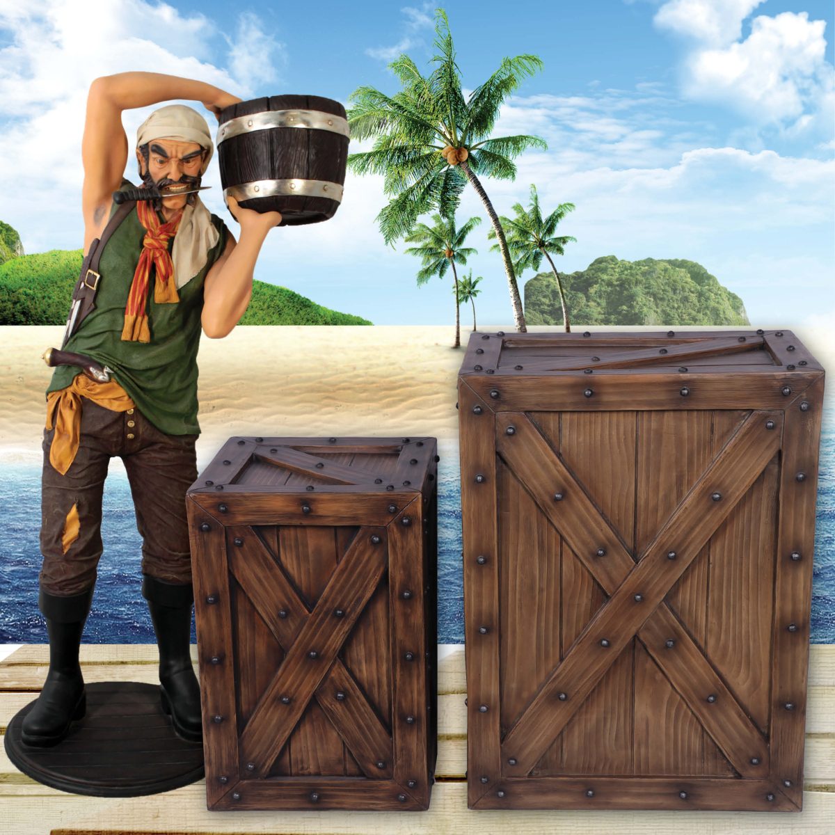 Natureworks Australia Tmber Crate - fibreglass large craate - shown with matching small crate and pirate - 230072