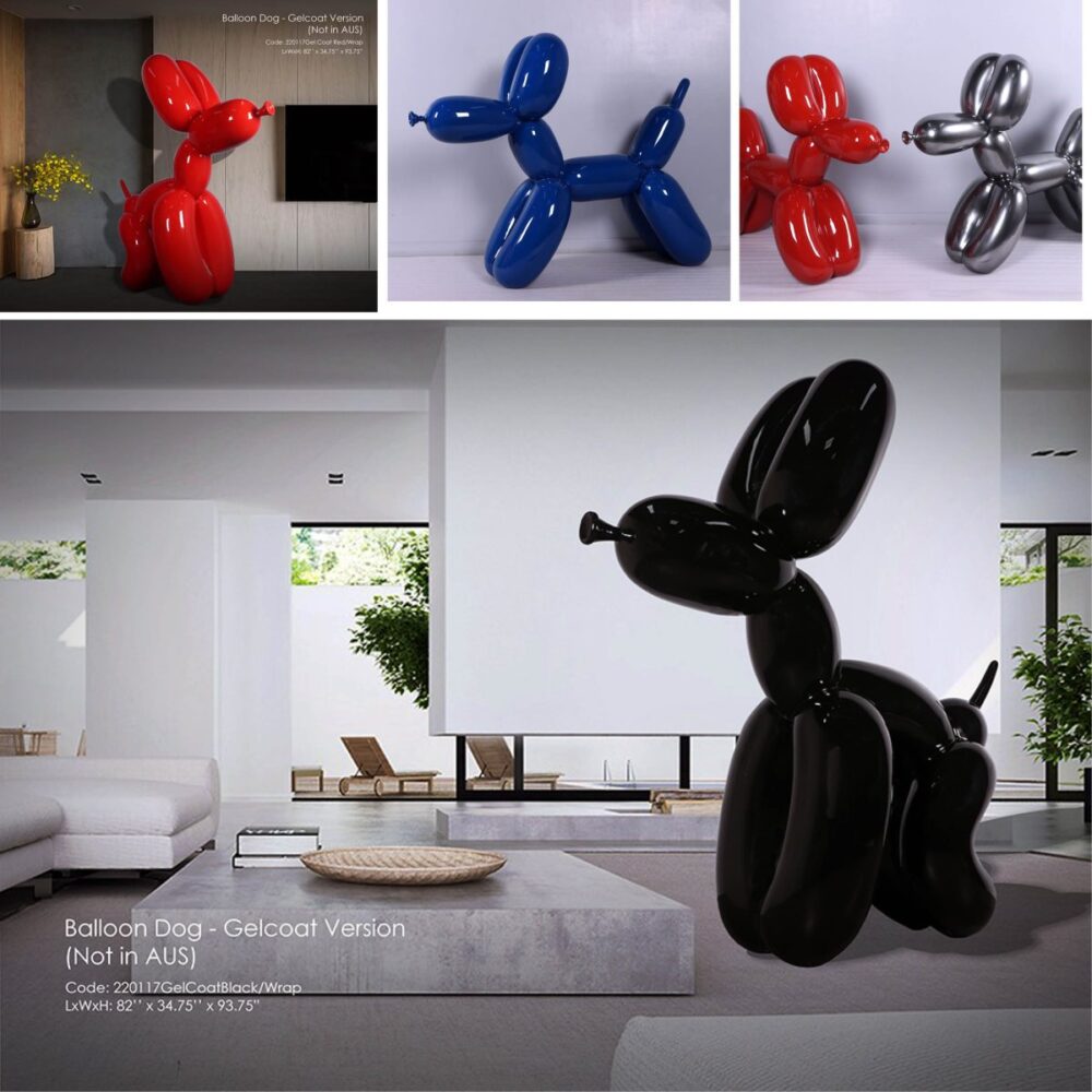 Natureworks Balloon dog 7ft high - Glossy Black finish- showing other colours available