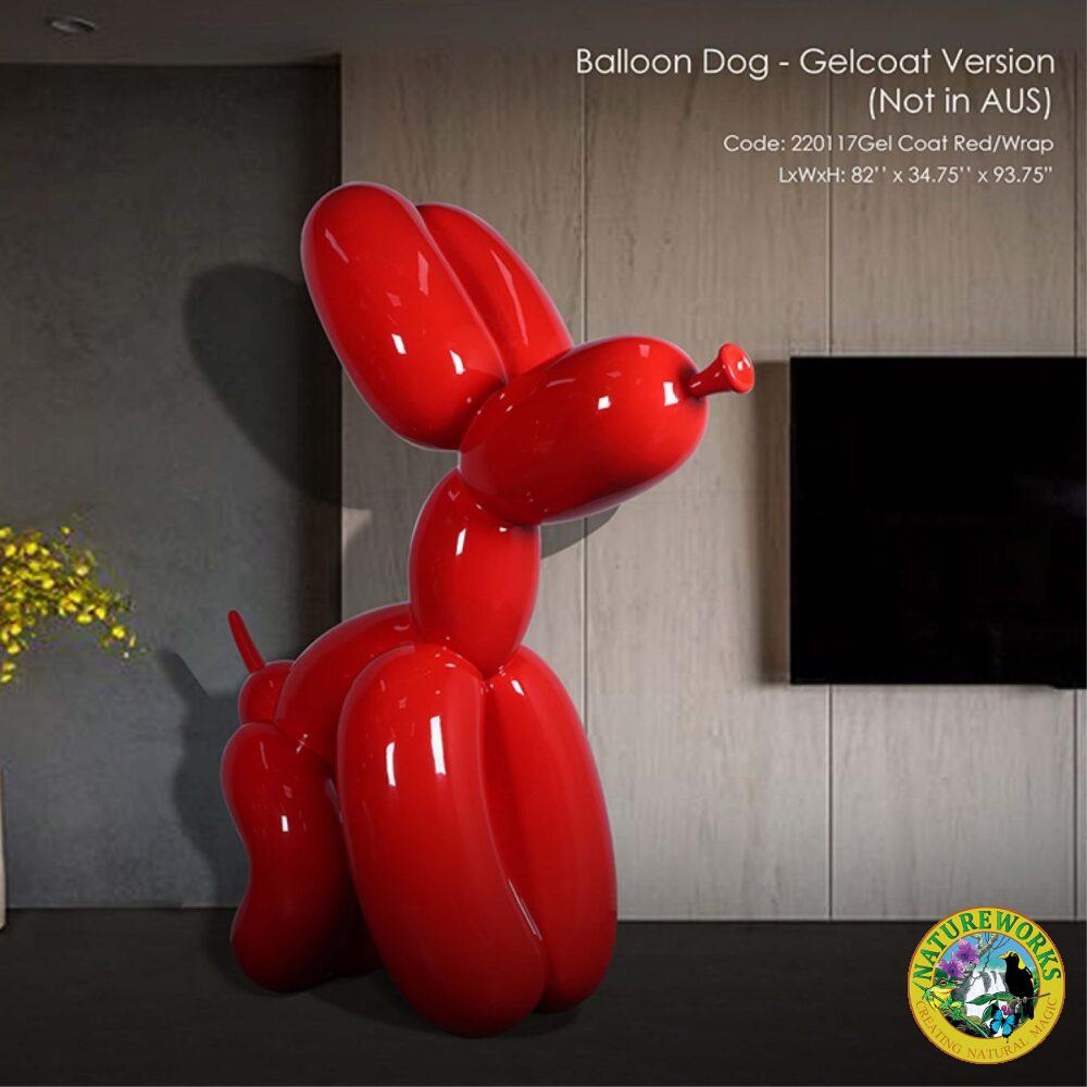 Balloon Dog sculpture - 7ft - Glossy Red shown in foyer. - front angle view