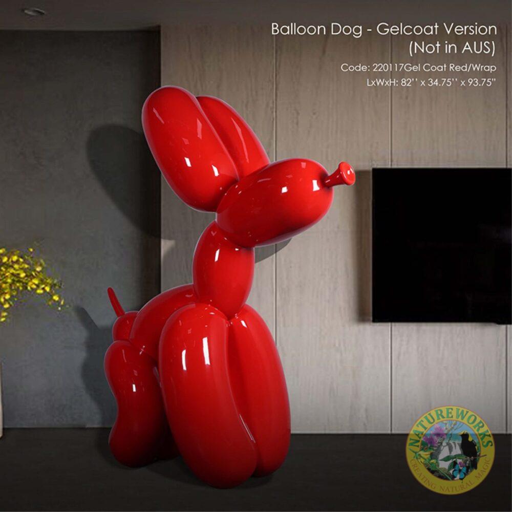 Balloon Dog sculpture - 7ft - Glossy Red shown in foyer. - front angle view
