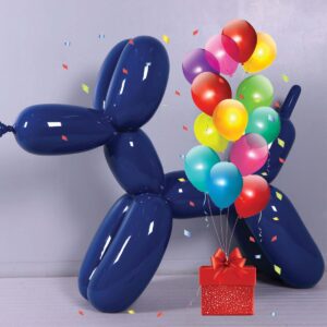 Natureworks Balloon Dog sculpture - 4ft - Glossy Blue - 230060 -shown with Balloons