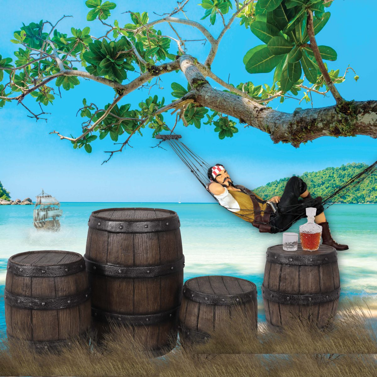 Natureworks Australia Barrek - Karge 82cm high - 230067 -fake fimber look wine barrel - pirate themed furniture